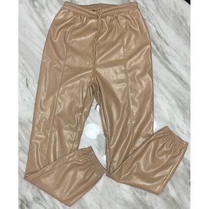 Faux leather tan joggers in XS